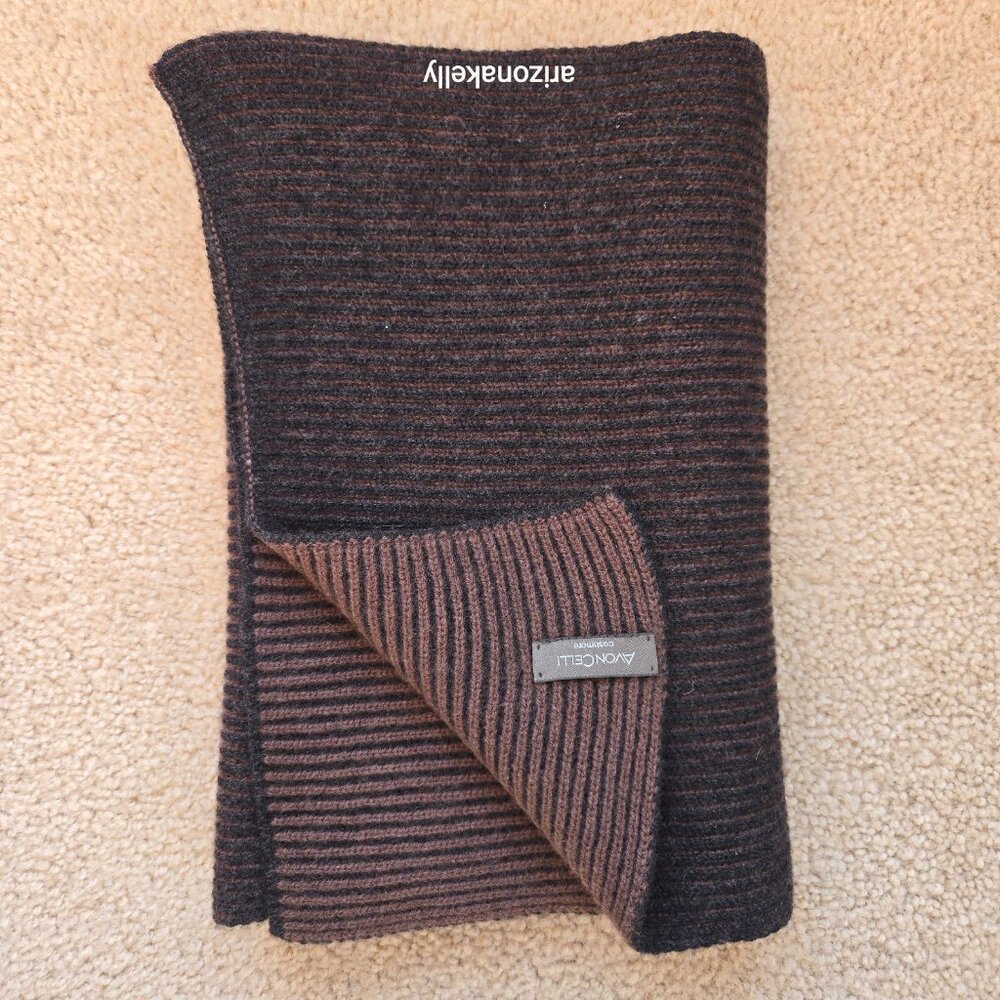 Avon Celli Cashmere Scarf Ribbed Brown & Black - Picture 9 of 9